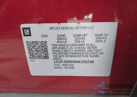 2021 Chevrolet Bolt Ev Fwd Premier from USA, damaged, VIN 1G1FZ6S05M4102238